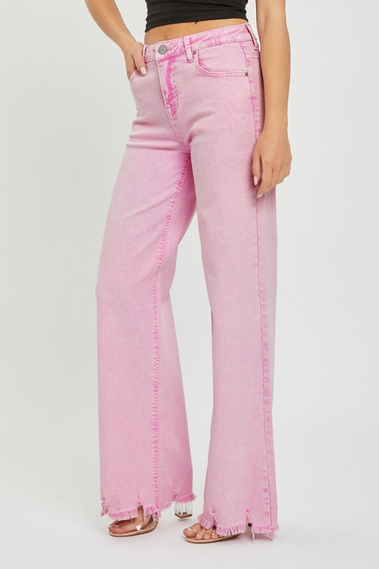 High Rise Wide Leg Boho Jeans - Spirit and Rebel [Spirit and Rebel] Acid Pink 0 