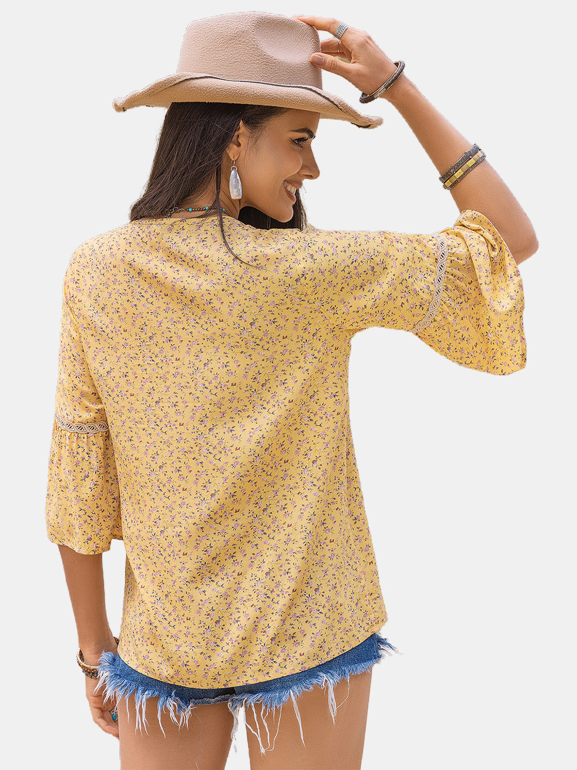 Ditsy Floral V-Neck Boho Blouse - Spirit and Rebel [Spirit and Rebel]   