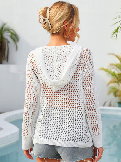 Sunset and Swim Flower Graphic Lace-Up Openwork Hooded Cover Up Sunset and Swim