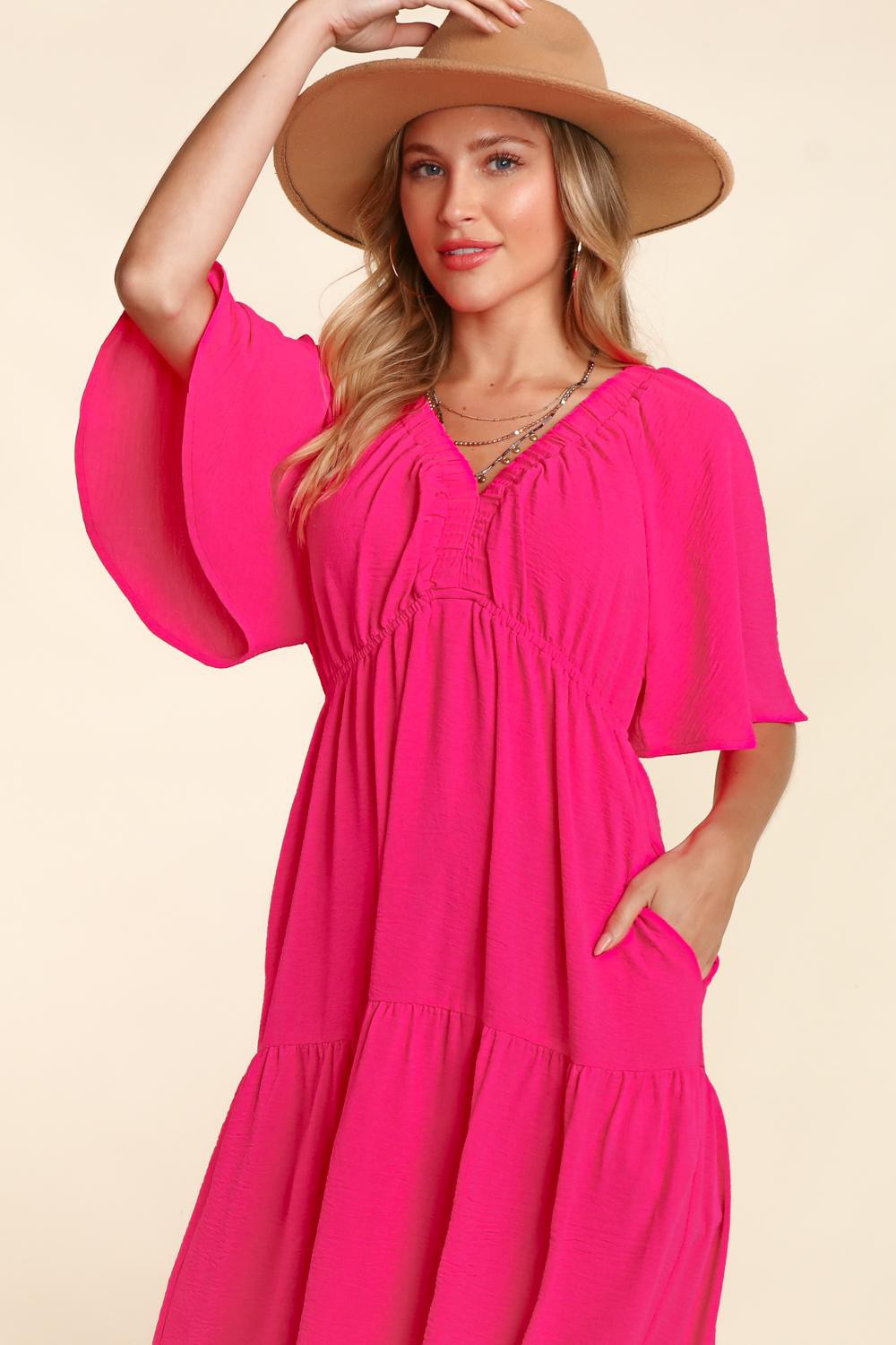 Tiered Babydoll Maxi Boho Dress with Side Pocket - Spirit and Rebel [Spirit and Rebel]   