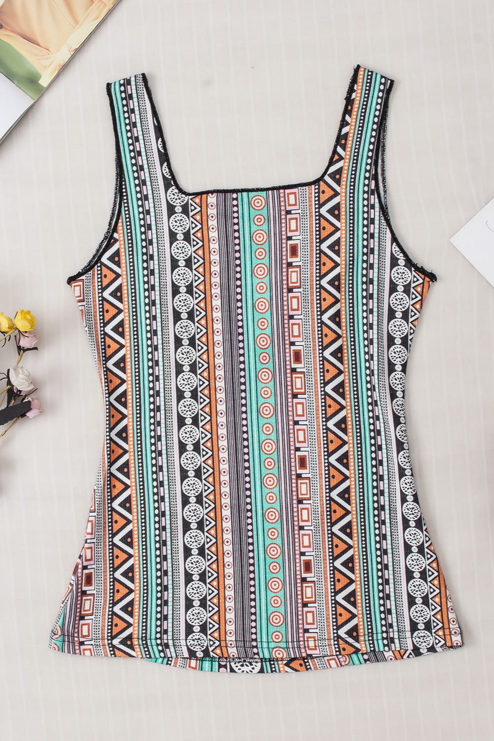 Printed Square Neck Wide Strap Boho Tank Top [Spirit and Rebel]   