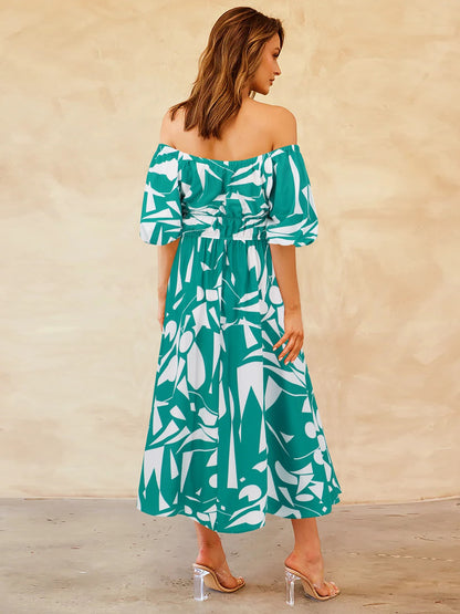 Printed Off-Shoulder Balloon Sleeve Dress [Spirit and Rebel]   