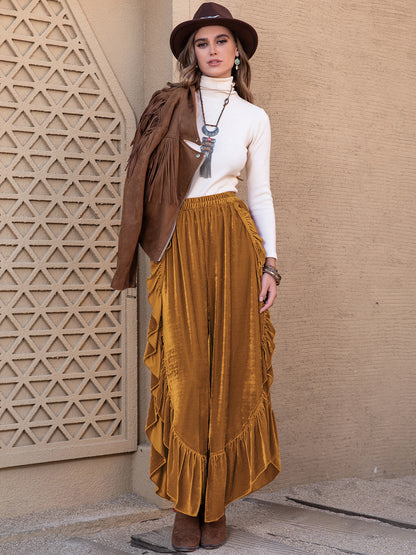 Slit Ruffled Wide Leg Boho Pants - Spirit and Rebel [Spirit and Rebel]   