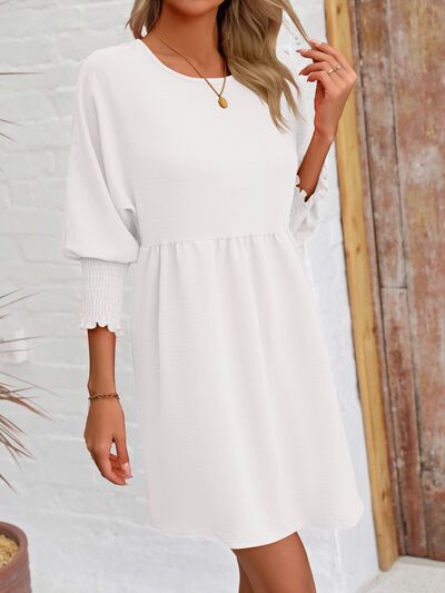 Round Neck Lantern Sleeve Mini Dress [Spirit and Rebel] White S 