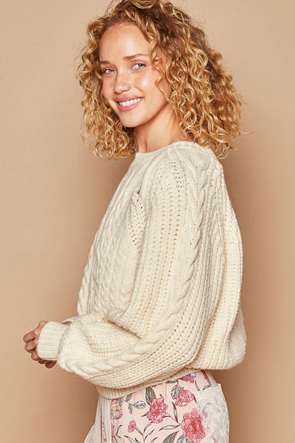 Cable Knit Cutout Long Sleeve Boho Sweater - Spirit and Rebel [Spirit and Rebel]   