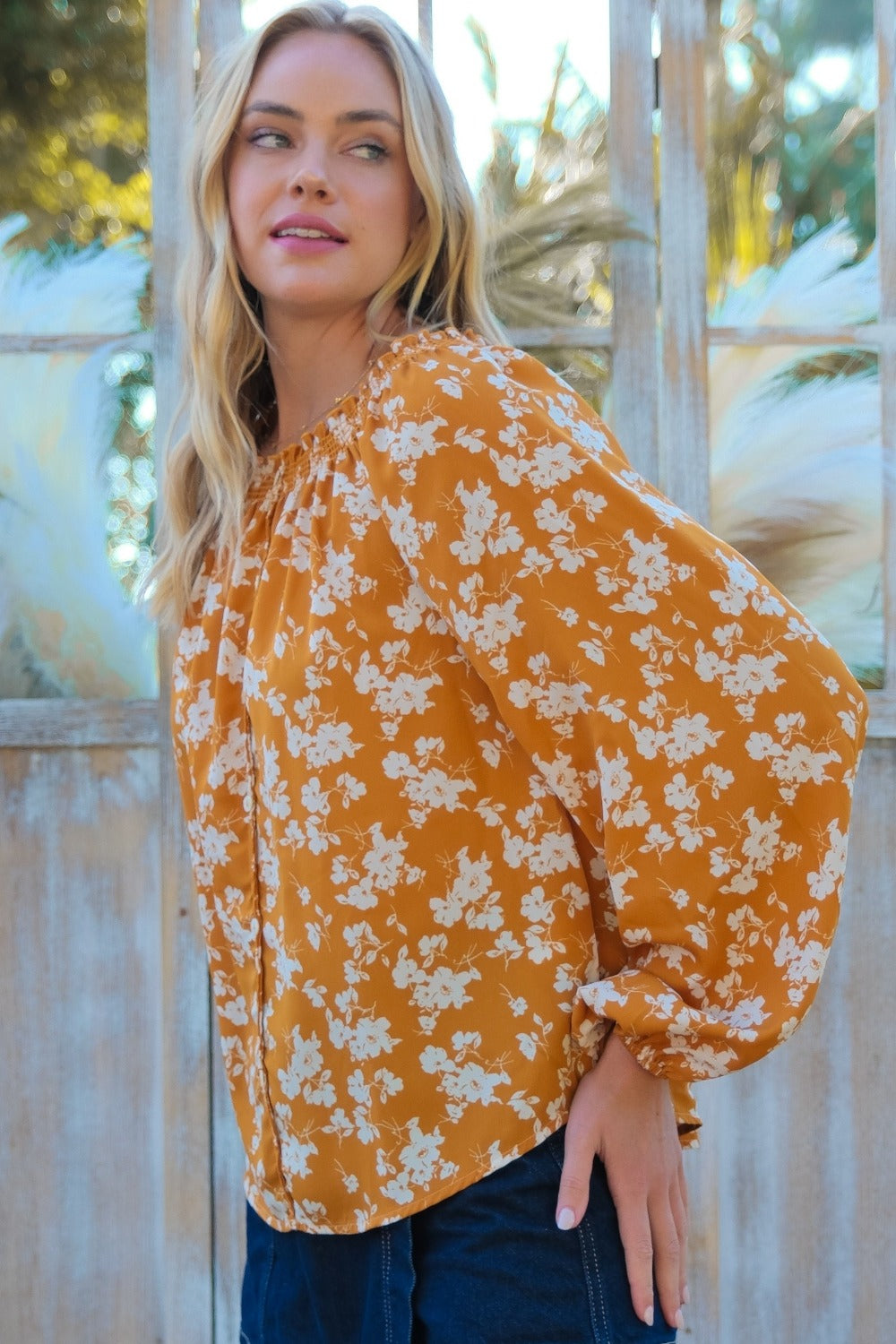 Spirit and Rebel Hailey & Co Floral Off-Shoulder Balloon Sleeve Bohemian Blouse [Spirit and Rebel]   