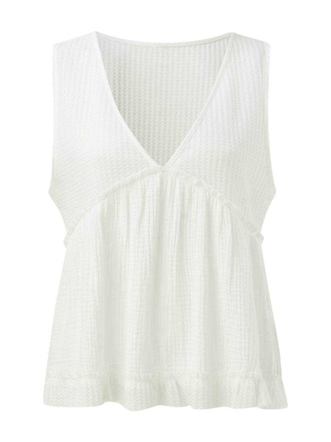 Waffle-Knit Frill V-Neck Boho Tank [Spirit and Rebel]   