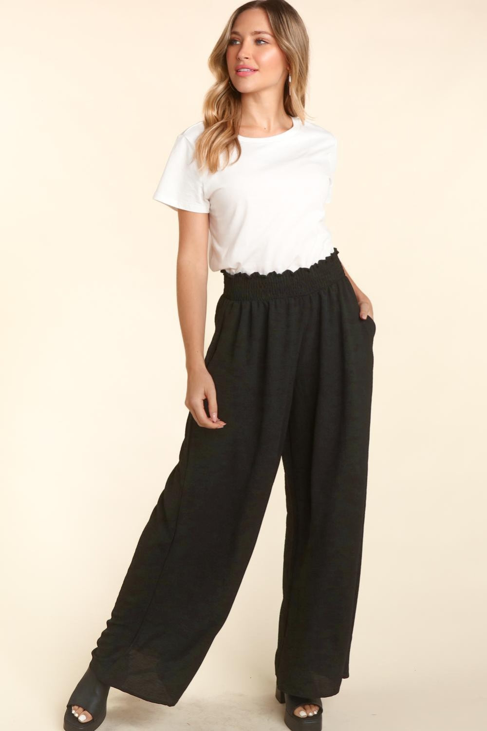 Elastic Waist Wide Leg Boho Pants with Pockets - Spirit and Rebel [Spirit and Rebel]   