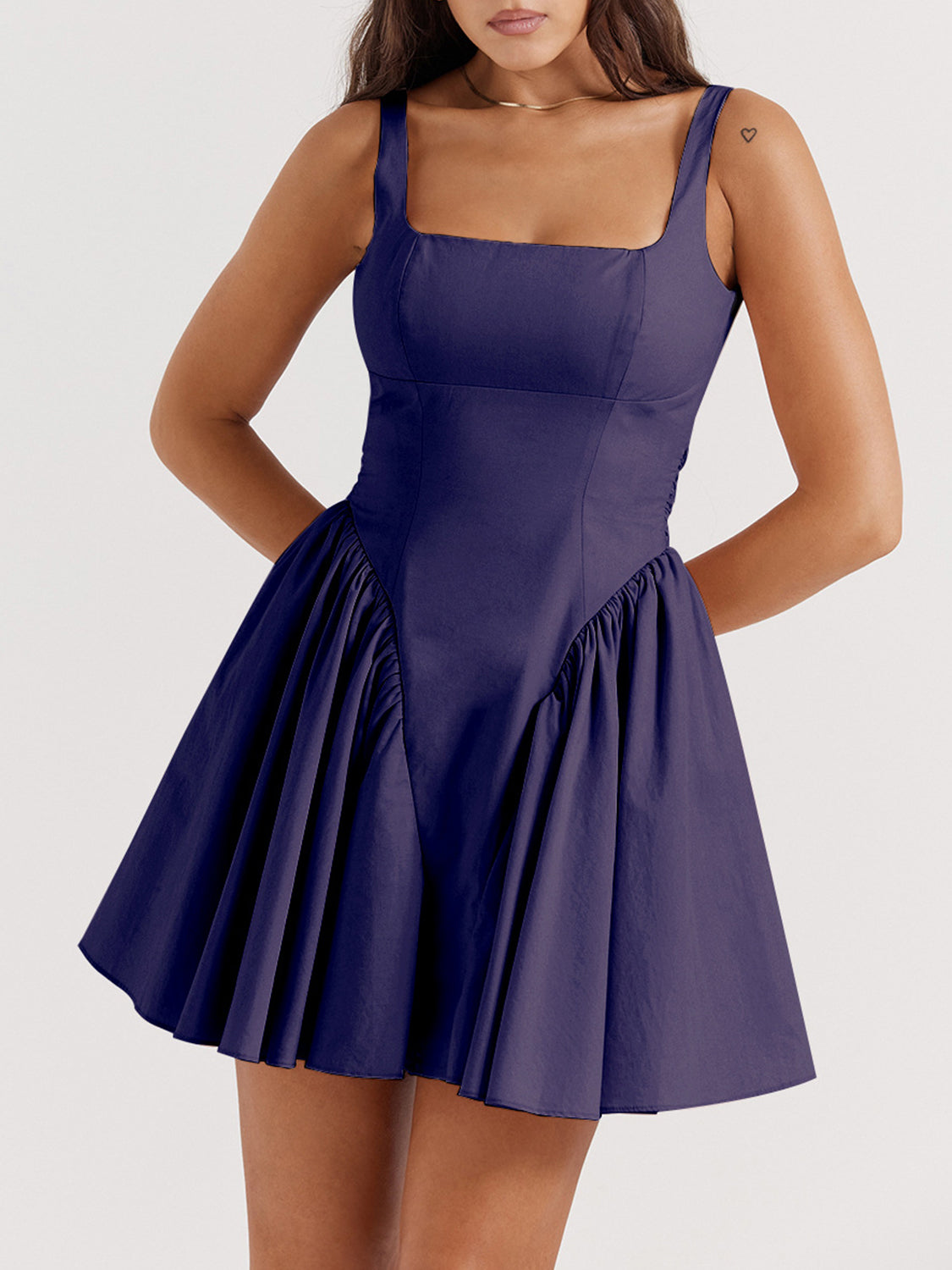 Backless Bow Detail Square Neck Mini Dress [Spirit and Rebel] Navy S 