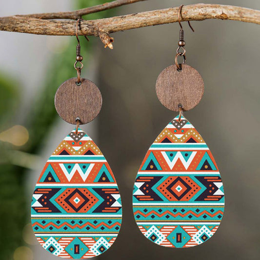 Geometric Wooden Teardrop Boho Earrings - Spirit and Rebel [Spirit and Rebel] Multicolor One Size 