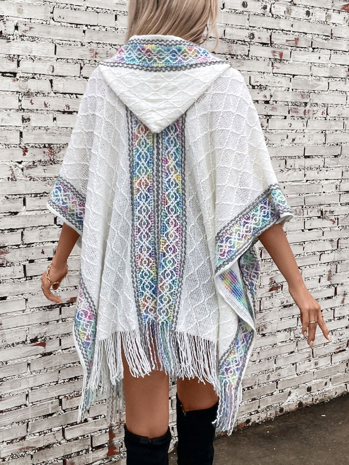 Fringe Half Sleeve Hooded Poncho - Spirit and Rebel [Spirit and Rebel]   