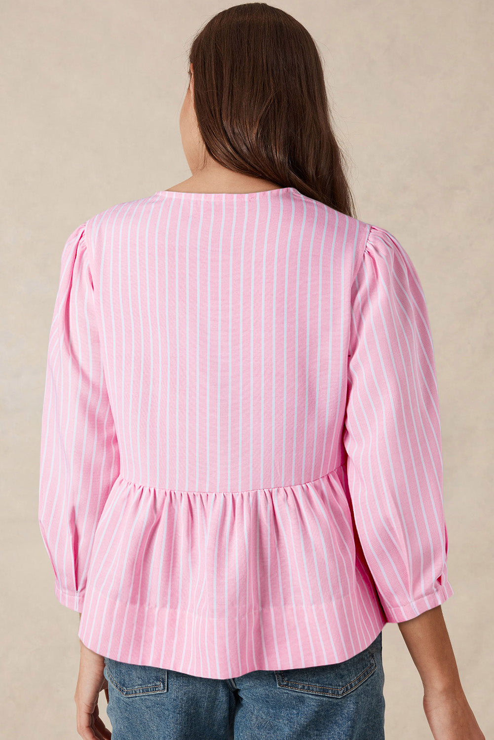 Tied Bow Striped Round Neck Boho Blouse [Spirit and Rebel]   