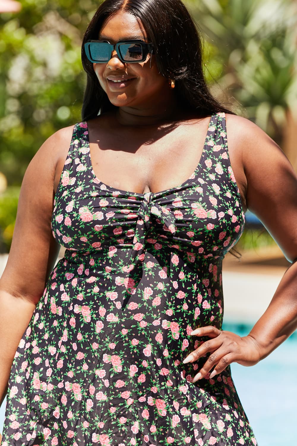 Marina West Swim Plus Size Clear Waters Swim Dress in Black Roses Mother Daughter Swimwear [Spirit and Rebel]