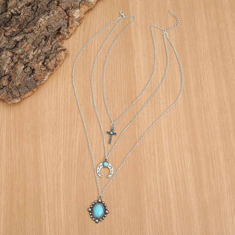 Artificial Turquoise Alloy Three-Layered Necklace [Spirit and Rebel]