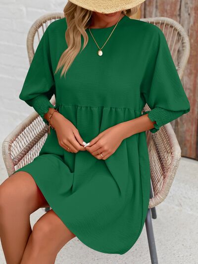 Round Neck Lantern Sleeve Mini Dress [Spirit and Rebel] Green S 