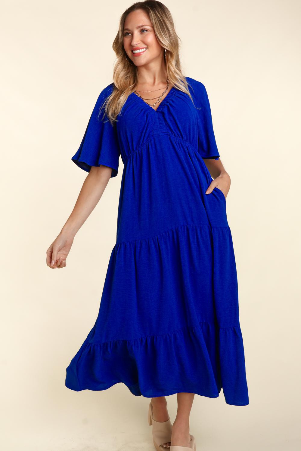 Tiered Babydoll Maxi Boho Dress with Side Pocket - Spirit and Rebel [Spirit and Rebel]   