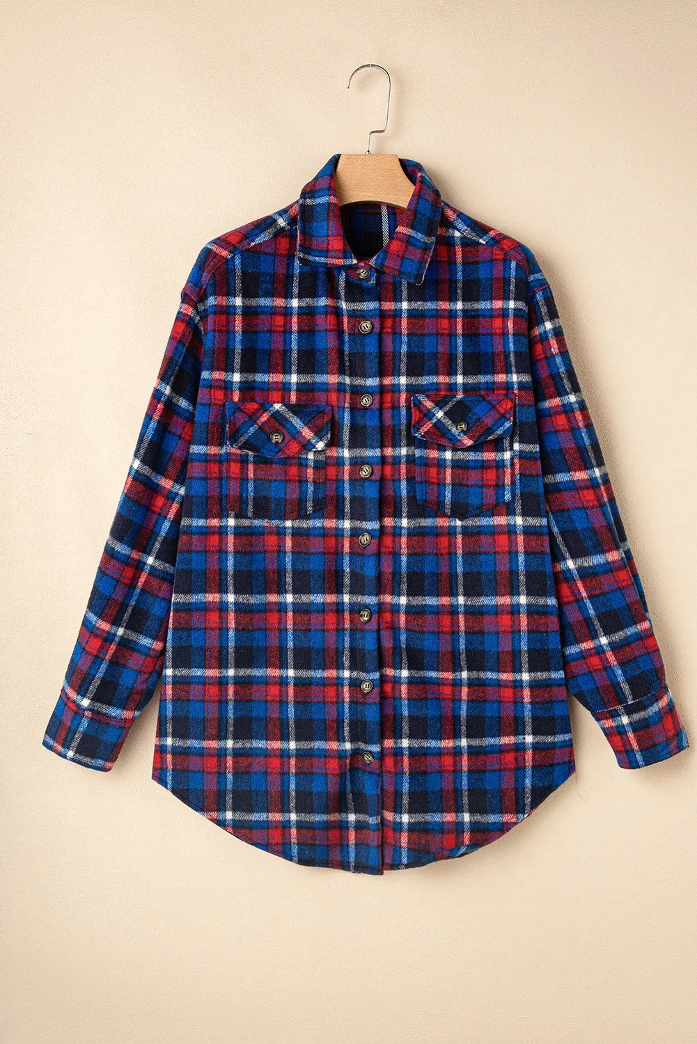 Spirit and Rebel Pocketed Plaid Collared Neck Long Sleeve Shacket [Spirit and Rebel]   