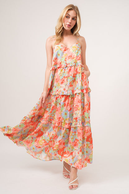 And The Why Floral Ruffled Tiered Maxi Boho Cami Dress [Spirit and Rebel] Floral S 