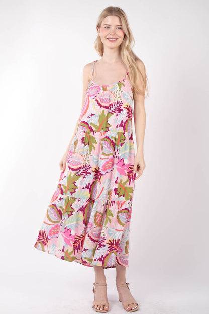 VERY J Tropical Printed Cami Boho Midi Dress [Spirit and Rebel] Pink Mix S 