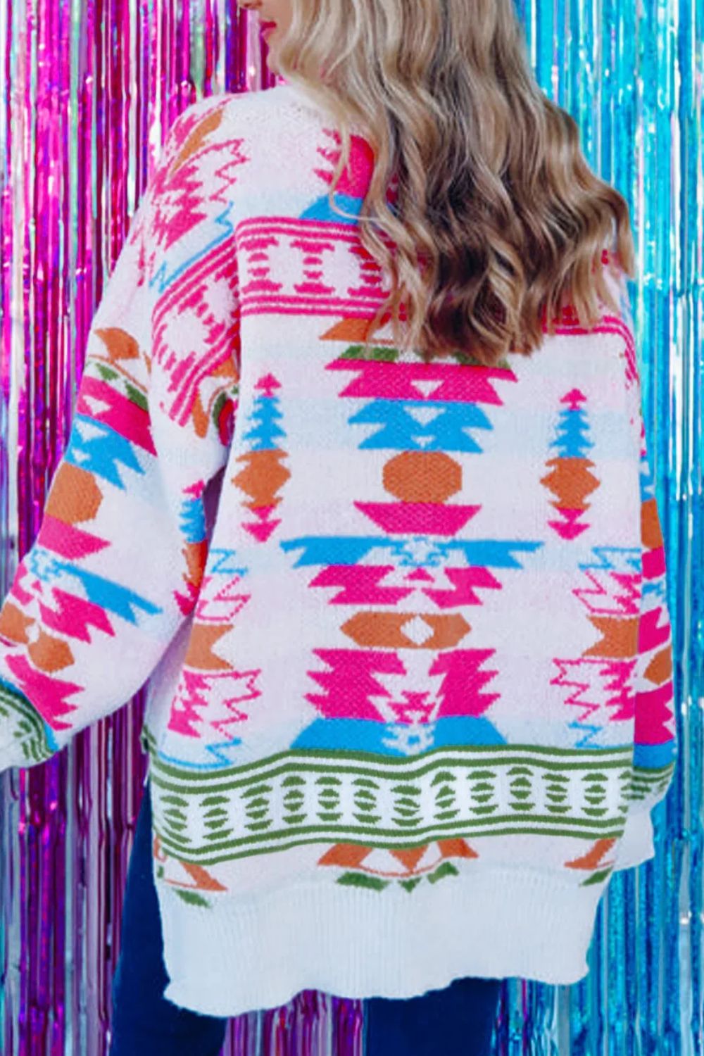 Spirit and Rebel Geometric V-Neck Long Sleeve Boho Sweater [Spirit and Rebel]   