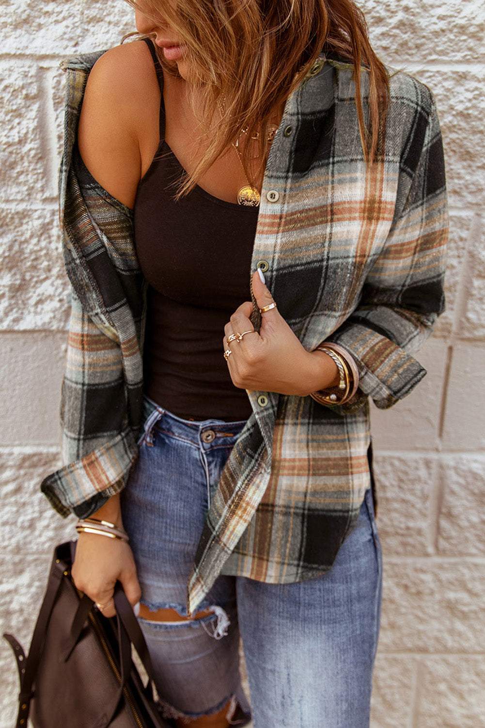 Plaid Collared Neck Button Up Long Sleeve Shirt [Spirit and Rebel]