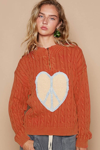 Cable-Knit Peace Patch Dropped Shoulder Sweater [Spirit and Rebel]