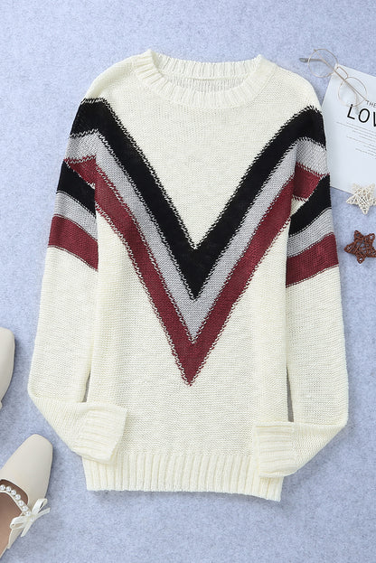 Contrast Dropped Shoulder Long Sleeve Boho Sweater [Spirit and Rebel]   