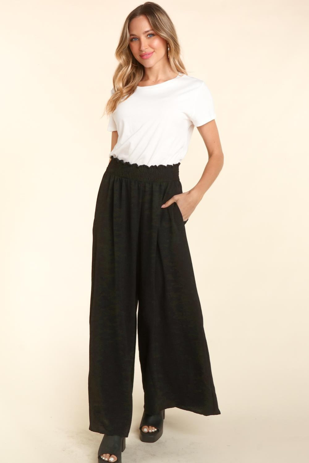 Elastic Waist Wide Leg Boho Pants with Pockets - Spirit and Rebel [Spirit and Rebel]   