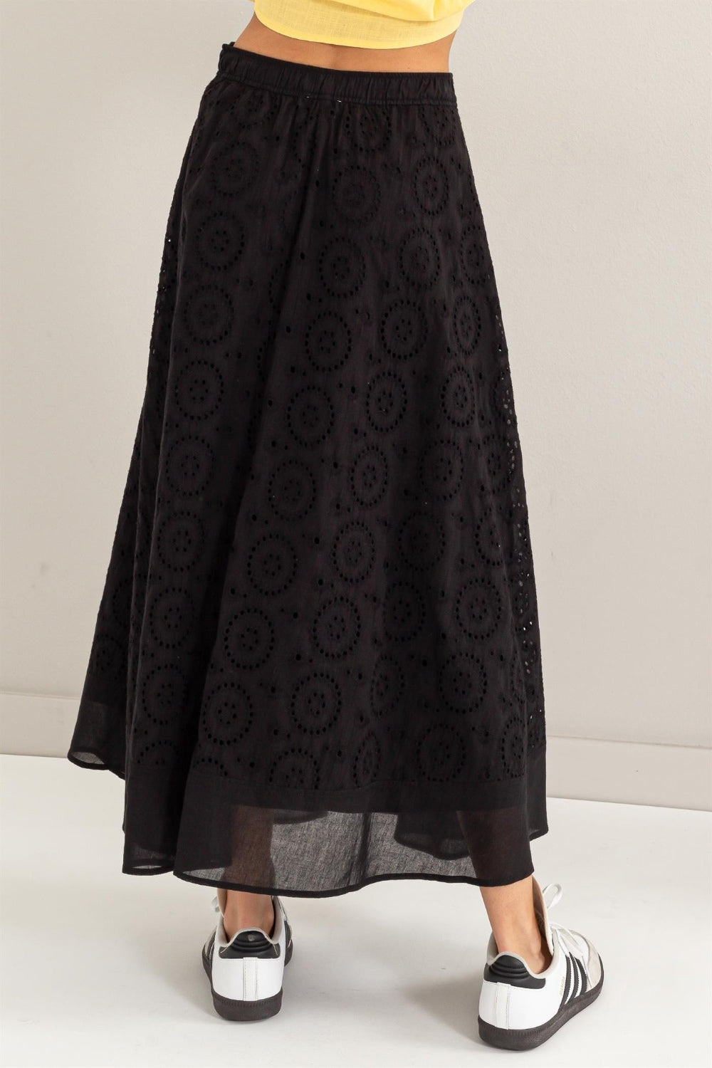 Eyelet High-Waist Midi Skirt - Spirit and Rebel [Spirit and Rebel]   