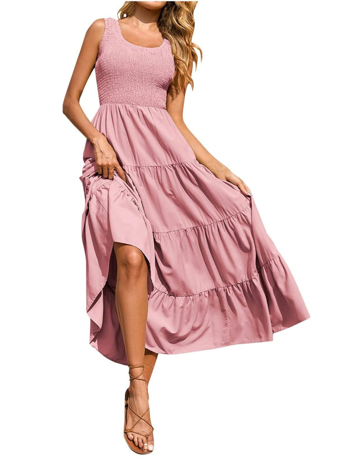 Boho Chic  Tiered Smocked Wide Strap Dress [Spirit and Rebel]   