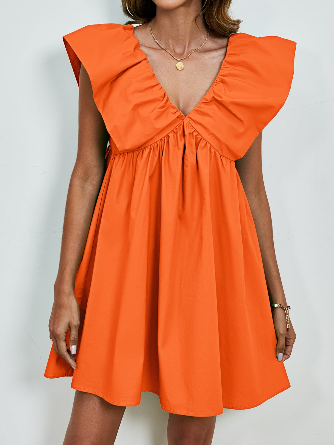 V-Neck Cap Sleeve Mini Boho Dress - Spirit and Rebel [Spirit and Rebel] Tangerine S 