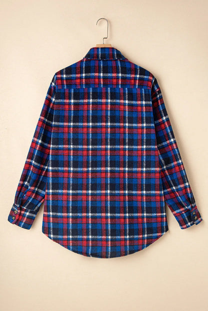 Spirit and Rebel Pocketed Plaid Collared Neck Long Sleeve Shacket [Spirit and Rebel]   