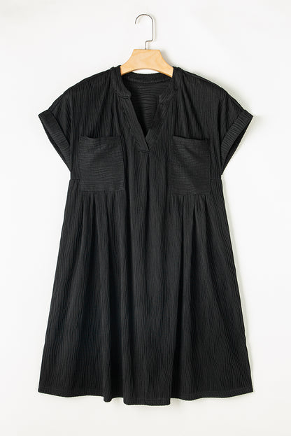 Textured Notched Cap Sleeve Dress - Spirit and Rebel [Spirit and Rebel]   