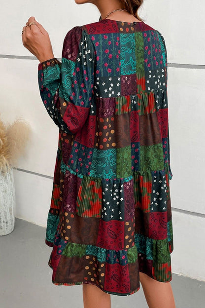 Printed Balloon Sleeve Tiered Boho Dress [Spirit and Rebel]   