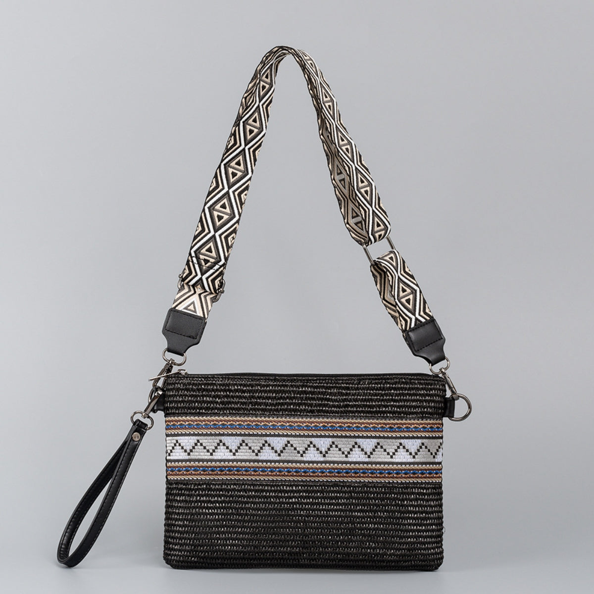 Geometric Straw Weave Crossbody Boho Bag - Spirit and Rebel [Spirit and Rebel]   