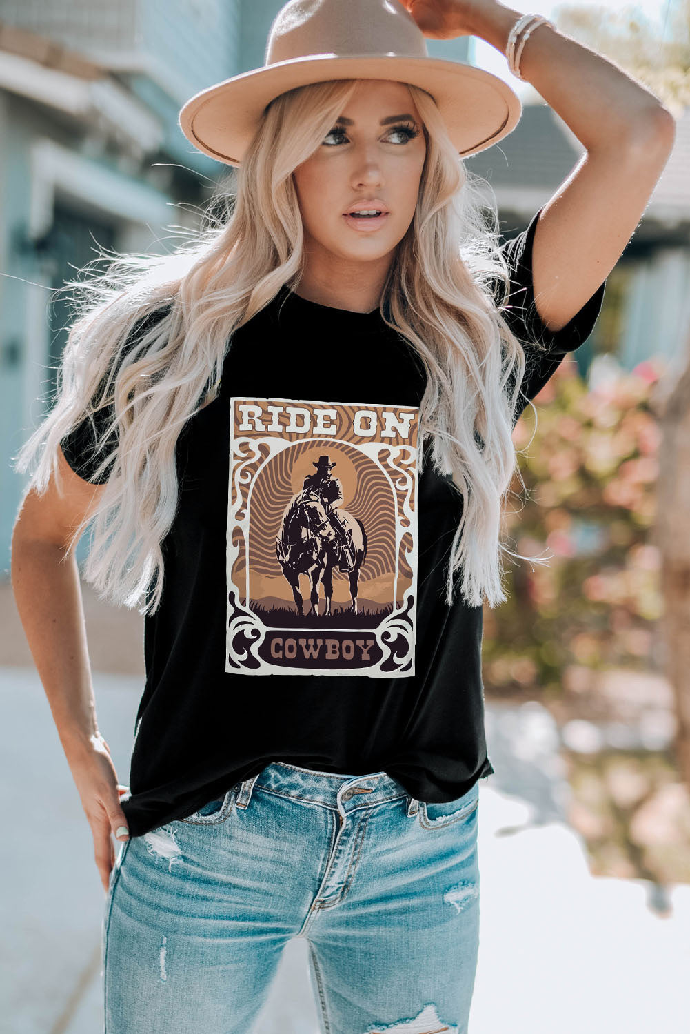 Graphic Round Neck Short Sleeve T-Boho Shirt - Spirit and Rebel [Spirit and Rebel]   