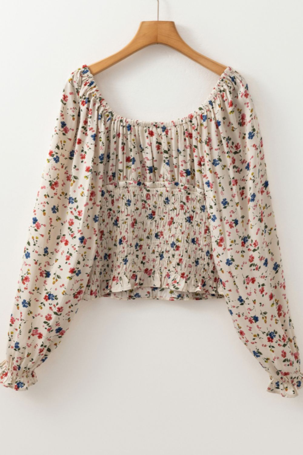 Ruched Printed Scoop Neck Long Sleeve Blouse [Spirit and Rebel]