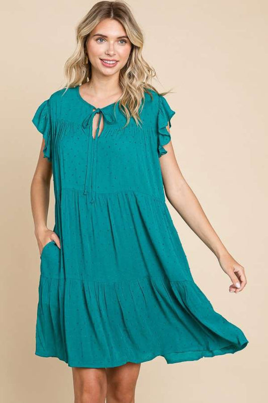 Ruffle Cap Sleeve Tiered Boho Dress - Spirit and Rebel [Spirit and Rebel] Lotus Green S 