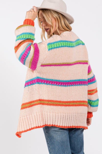 Spirit and Rebel Rainbow Striped Open Front Knit Boho Cardigan [Spirit and Rebel]   