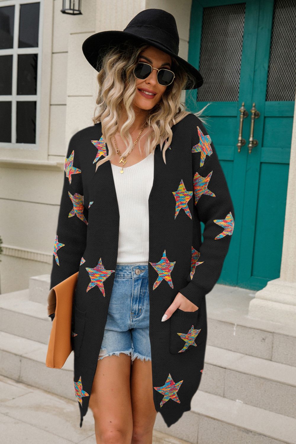 Spirit and Rebel Angel Wings Star Open Front Long Sleeve Boho Cardigan [Spirit and Rebel]   