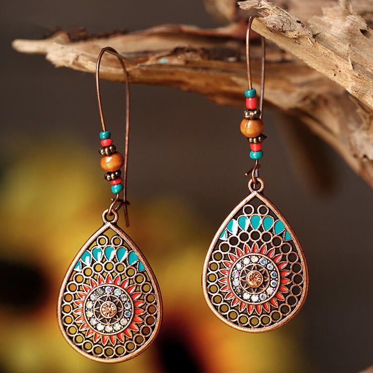 Alloy Oil Drip Beaded Teardrop Earrings [Spirit and Rebel]