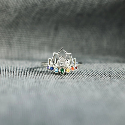 925 Sterling Silver Inlaid Zircon Lotus Shape Ring - Spirit and Rebel [Spirit and Rebel] Silver 5 