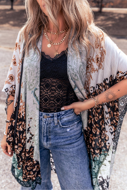 Open Front Printed Half Sleeve Boho Cover Up [Spirit and Rebel]   