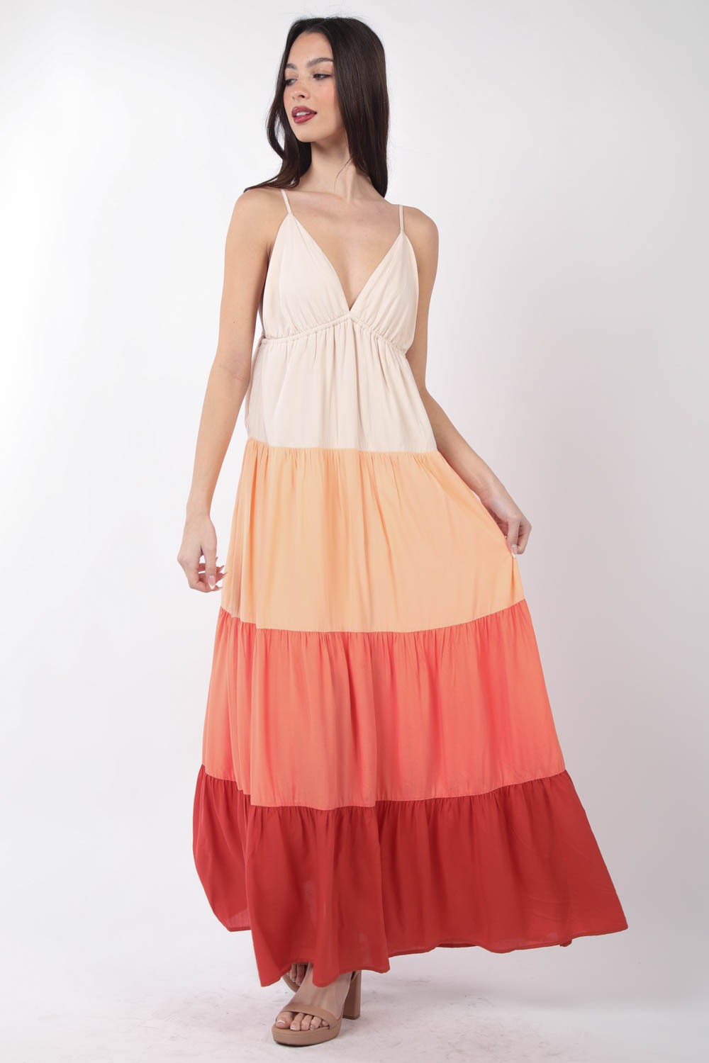 VERY J Color Block Tiered Maxi Cami Boho Dress [Spirit and Rebel]   