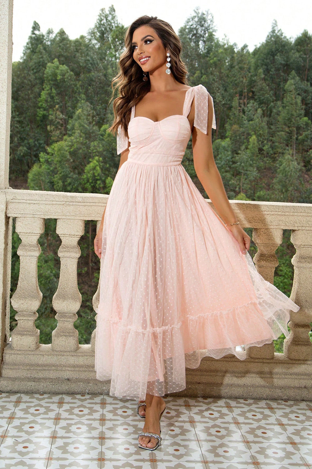 Tie-Shoulder Sweetheart Neck Boho Wedding Guest Dress [Spirit and Rebel]   