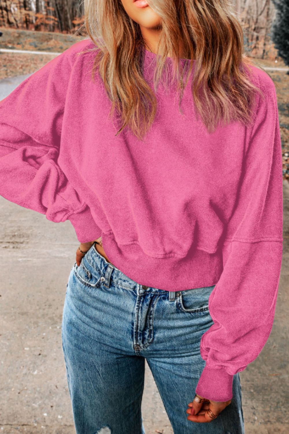 Cutout Round Neck Long Sleeve Sweatshirt [Spirit and Rebel]