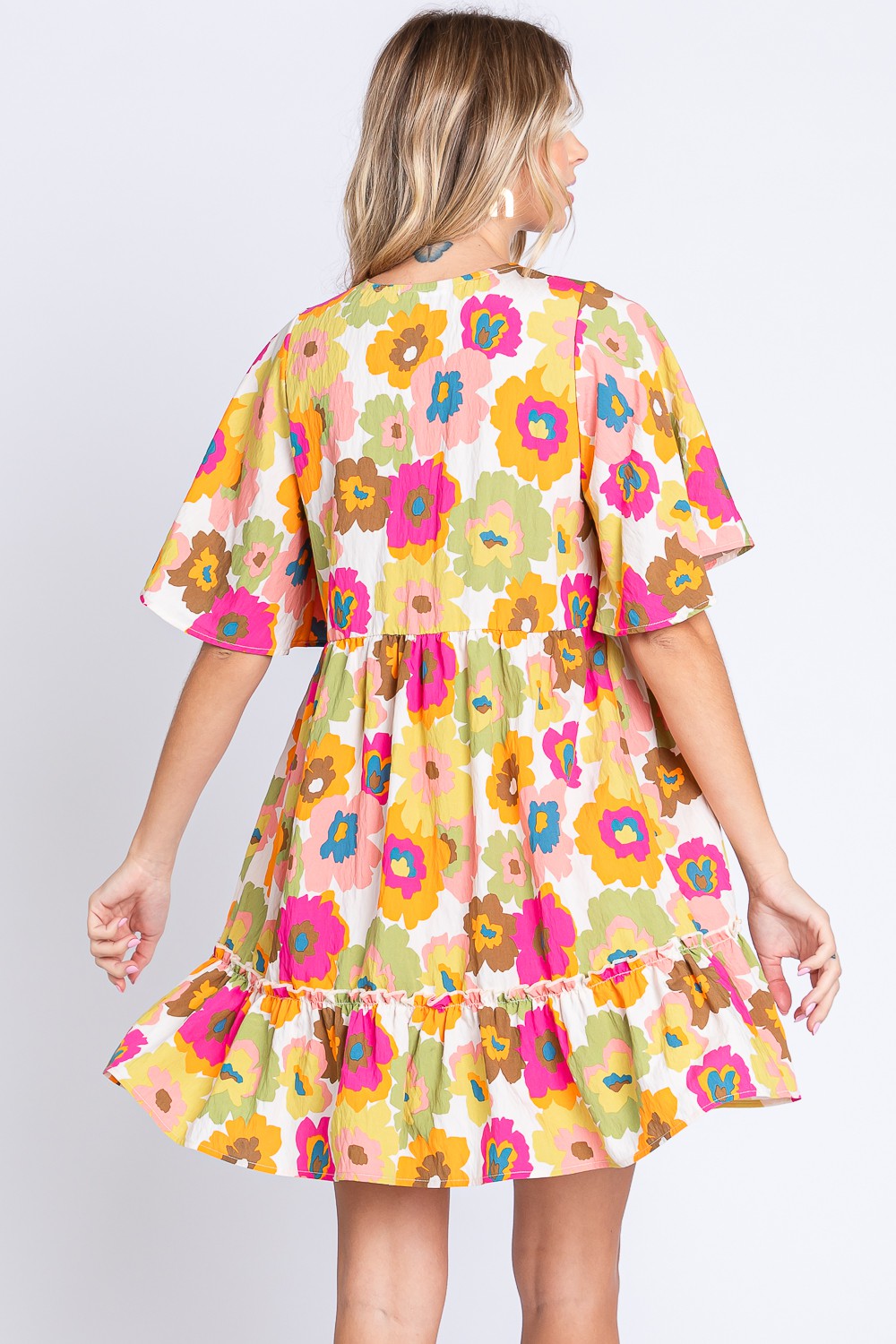 GeeGee Floral V-Neck Ruffle Hem Mini Dress [Spirit and Rebel]   