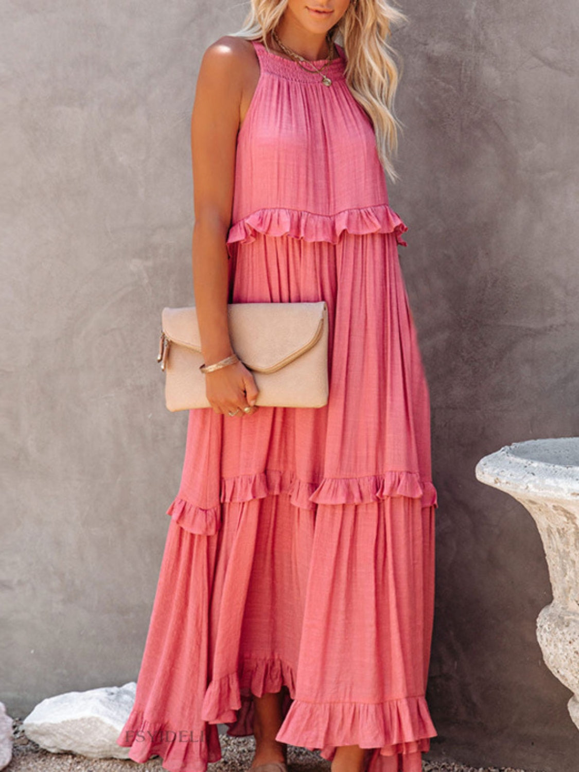 Ruffled Sleeveless Boho Maxi Dress with Pockets [Spirit and Rebel]   