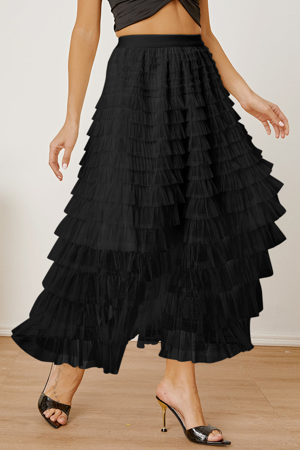 Ruched High Waist Tiered Boho Skirt [Spirit and Rebel]   