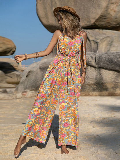 V-Neck Wide Leg Boho Jumpsuit - Spirit and Rebel [Spirit and Rebel]   